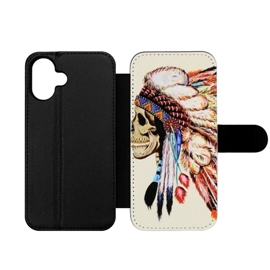 Skull Indian Chief Feather Wallet iPhone Case