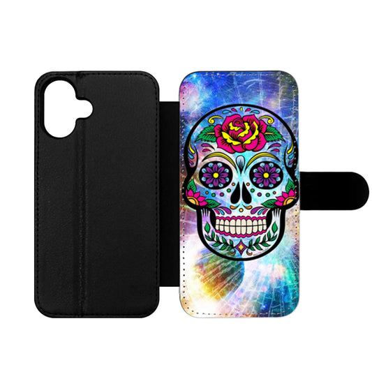 Sugar Skull Colorful Crack Out Wallet iPhone Case