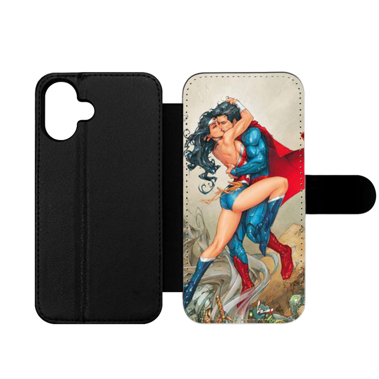 Superman And Wonder Woman Fire Love Wallet iPhone Case