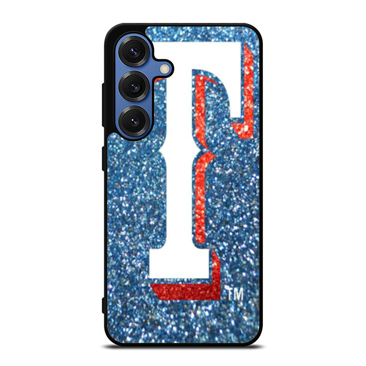 Texas Rangers Baseball Logo Blue Faux Glitter Samsung S25 Ultra Case