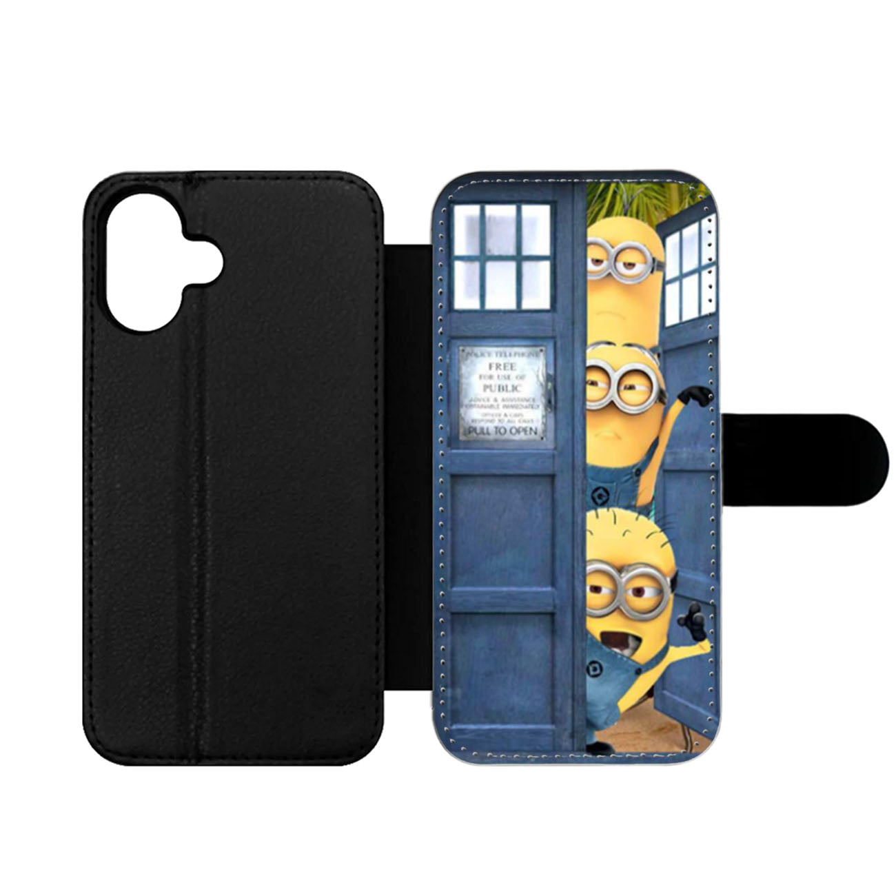 Three Despicable Me Minion In Dr Who Tardis Call Box Wallet iPhone Case