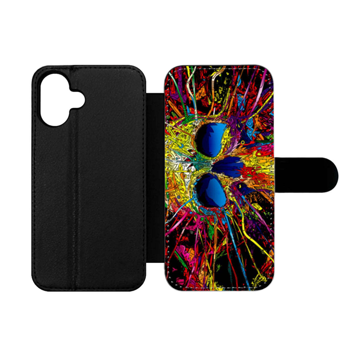 Trippy Skull Art Wallet iPhone Case