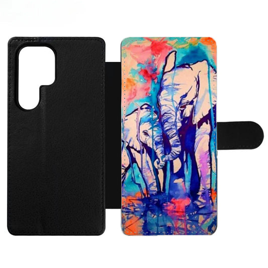 Unique Watercolor Elephant Family Painting Pattern Wallet Samsung Case