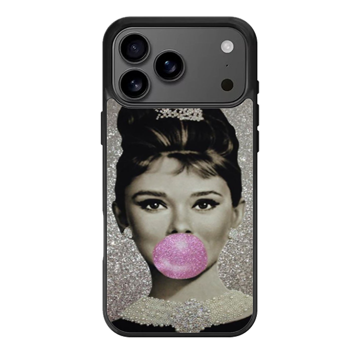Vintage Audrey Hepburn Bubblegum Faux Glitter iPhone 17 Pro Max Case