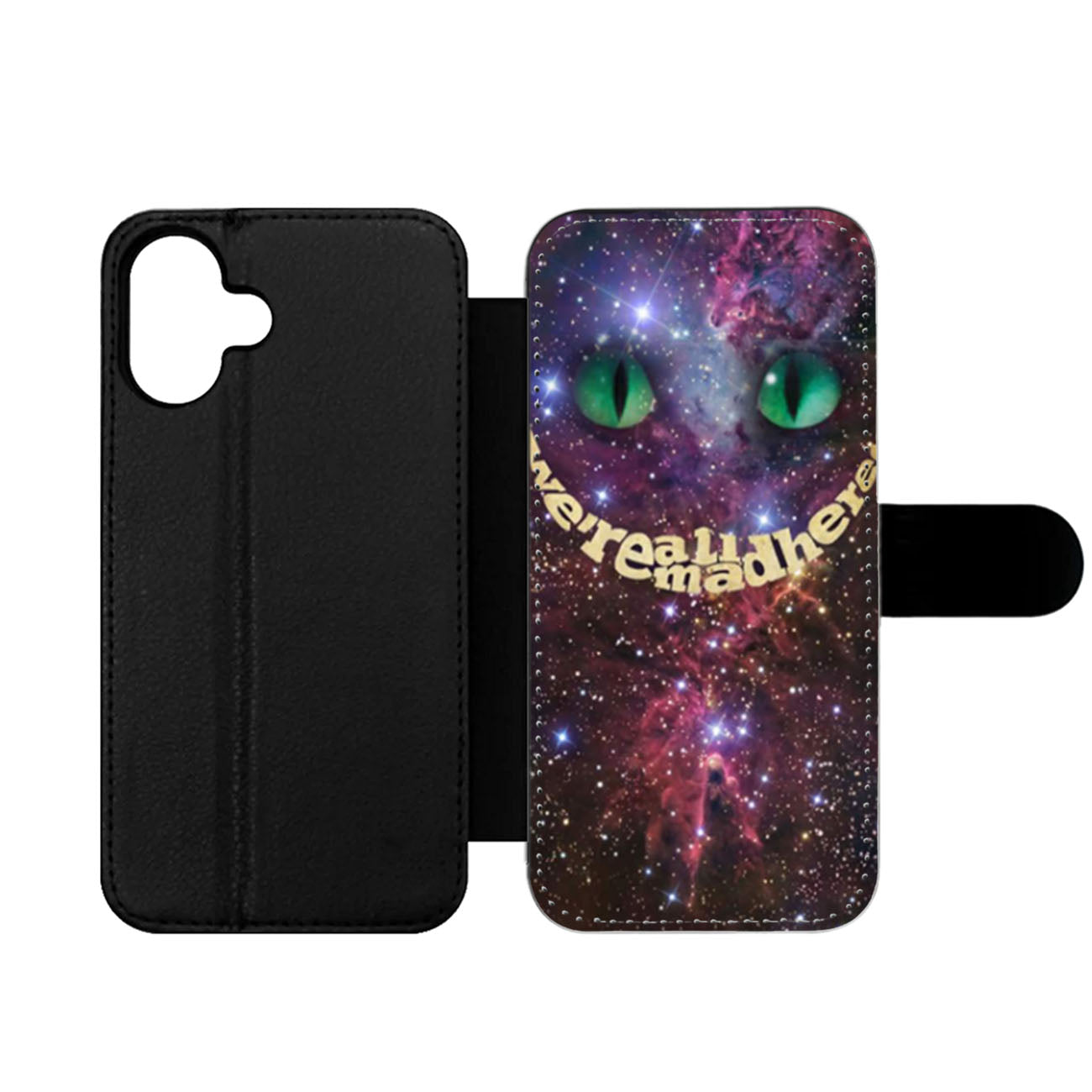 Were All Mad Here Alice in Wonderland Nebula Quote Wallet iPhone Case