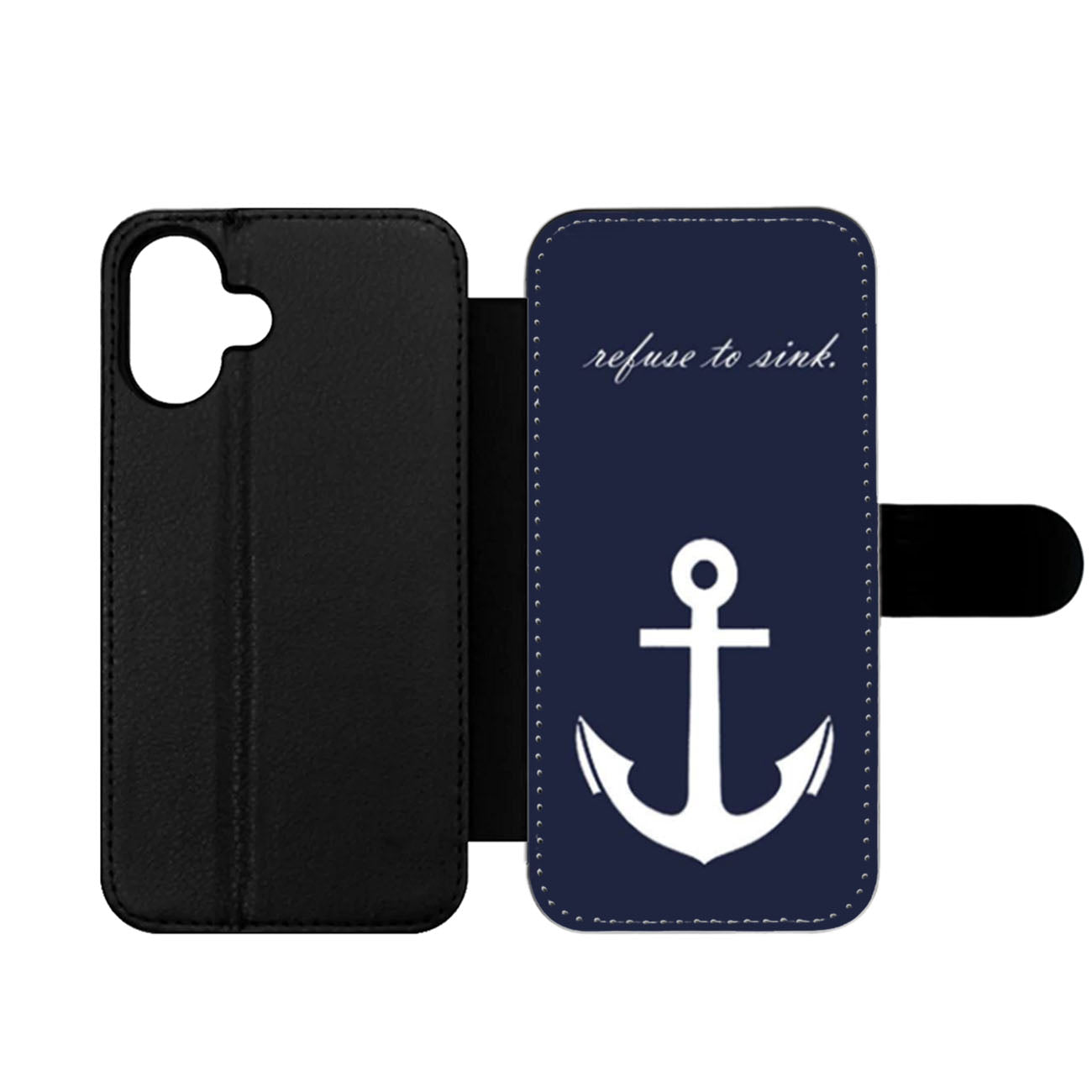 White Anchor On Blue Word Quote Wallet iPhone Case