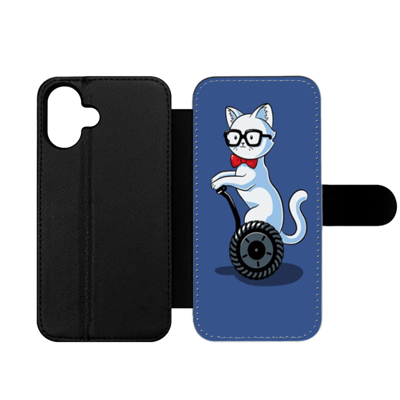 White And Nerdy Cat Wallet iPhone Case