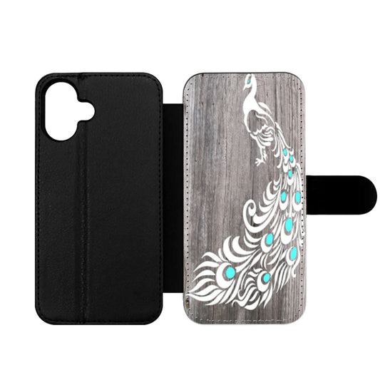 White Peacock Sketch Wood Wallet iPhone Case