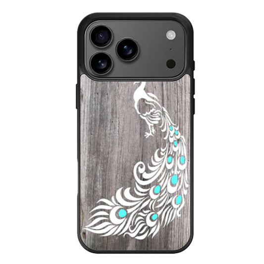 White Peacock Sketch Wood iPhone 17 Pro Max Case