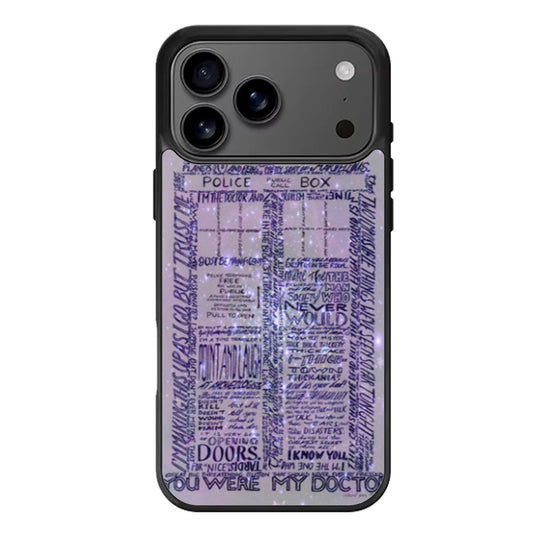 Word Art Tardis Doctor Who in Galaxy iPhone 17 Pro Max Case