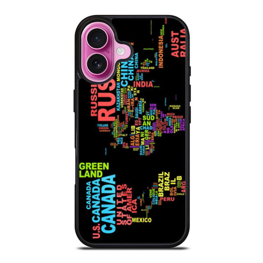 World Continents Map Wording iPhone Case Cover