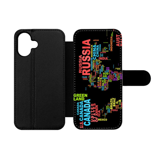 World Continents Map Wording Wallet iPhone Case