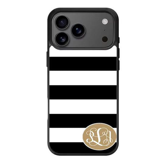 black striped matte gold monogram iPhone 17 Pro Max Case